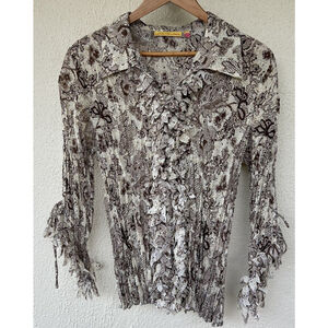 Vintage Lloyd Williams Sheer Lace Ruffle Button Down Size XL Victorian Steampunk